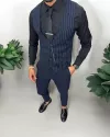 Vesta barbati eleganta slim fit, bleumarin cu dungi albe, 13214