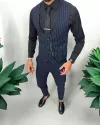 Vesta barbati eleganta slim fit, bleumarin cu dungi albe, 13214