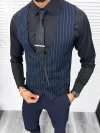 Vesta barbati eleganta slim fit, bleumarin cu dungi albe, 13214
