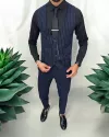 Vesta barbati eleganta slim fit, bleumarin cu dungi albe, 13214