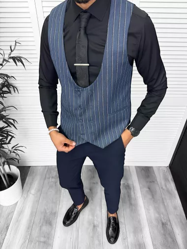 Vesta barbati eleganta slim fit, cu dungi, 13217