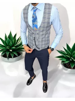 Vesta barbati eleganta slim fit, in carouri, 13264