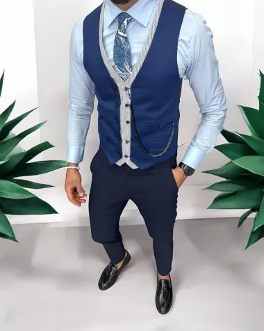 Vesta barbati eleganta slim fit, bleumarin, 13222
