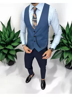 Vesta barbati eleganta slim fit, albastra, 13224