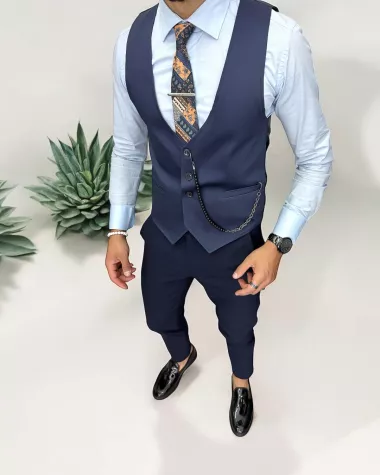 Vesta barbati eleganta slim fit, albastra, 13225