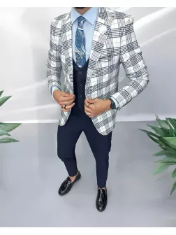 Sacou barbati slim fit alb in carouri 715