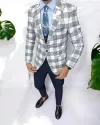 Sacou barbati slim fit alb in carouri 715