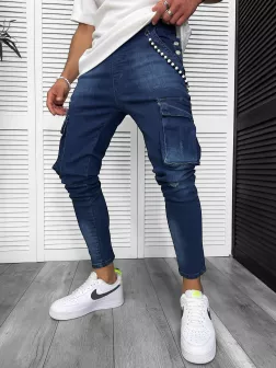 Blugi barbati conici albastri cargo 13335