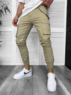 Pantaloni de trening cargo, kaki, conici 3157