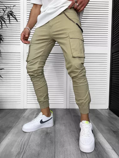 Pantaloni de trening cargo, kaki, conici 3157