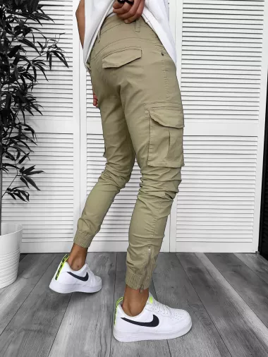 Pantaloni de trening cargo, kaki, conici 3157 O3-1.1