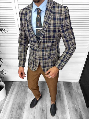 Costum barbati slim fit sacou, pantaloni, vesta, cravata, batista 13200