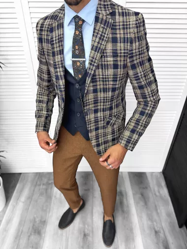 Costum barbati slim fit sacou, pantaloni, vesta, cravata, batista 13200