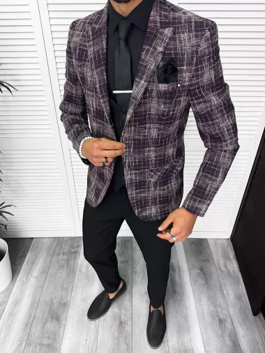 Costum barbati slim fit sacou, pantaloni, vesta, cravata, batista 13201