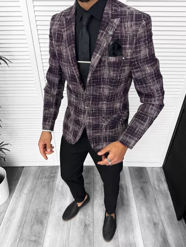 Costum barbati slim fit sacou, pantaloni, vesta, cravata, batista 13201