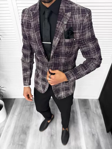 Costum barbati slim fit sacou, pantaloni, vesta, cravata, batista 13201