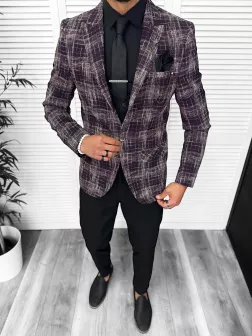 Costum barbati slim fit sacou, pantaloni, vesta, cravata, batista 13201