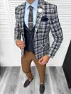 Costum barbati slim fit sacou, pantaloni, vesta, cravata, batista 13202