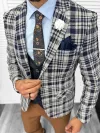 Costum barbati slim fit sacou, pantaloni, vesta, cravata, batista 13202