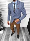 Costum barbati slim fit sacou, pantaloni, vesta, cravata, batista 13204