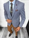 Costum barbati slim fit sacou, pantaloni, vesta, cravata, batista 13204