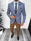 Costum barbati slim fit sacou, pantaloni, vesta, cravata, batista 13204