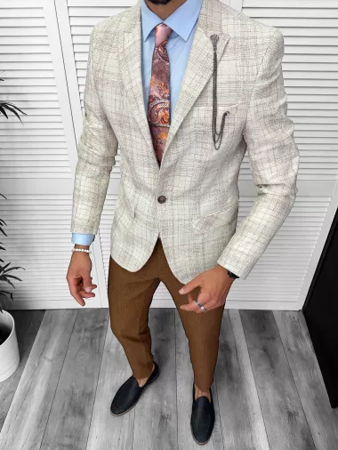 Costum barbati slim fit sacou, pantaloni, vesta, cravata, batista 13205
