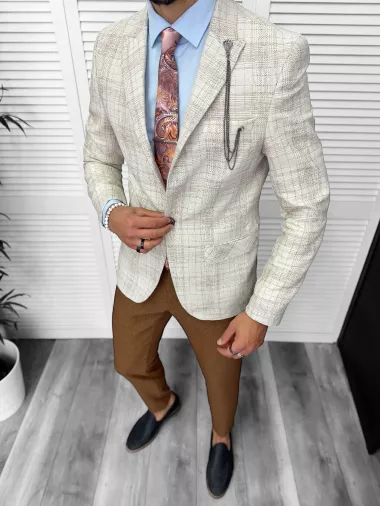 Costum barbati slim fit sacou, pantaloni, vesta, cravata, batista 13205