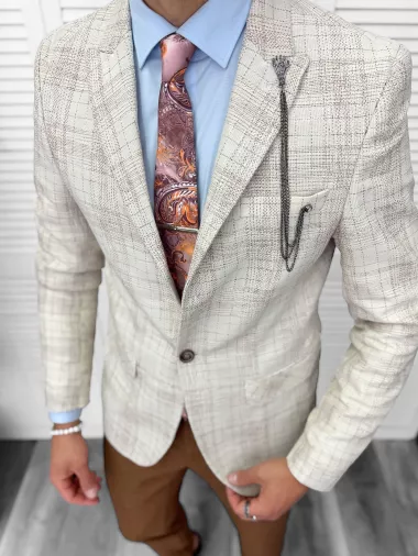 Costum barbati slim fit sacou, pantaloni, vesta, cravata, batista 13205