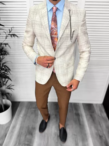 Costum barbati slim fit sacou, pantaloni, vesta, cravata, batista 13205