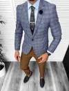 Costum barbati slim fit sacou, pantaloni, vesta, cravata, batista 13206