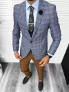 Costum barbati slim fit sacou, pantaloni, vesta, cravata, batista 13206