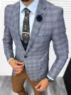 Costum barbati slim fit sacou, pantaloni, vesta, cravata, batista 13206