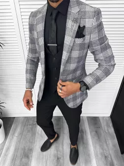Costum barbati slim fit sacou, pantaloni, vesta, cravata, batista 13207*