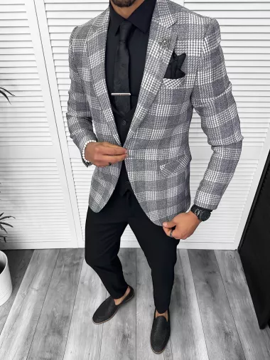 Costum barbati slim fit sacou, pantaloni, vesta, cravata, batista 13207*