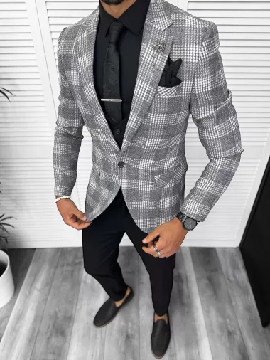 Costum barbati slim fit sacou, pantaloni, vesta, cravata, batista 13207*