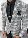 Costum barbati slim fit sacou, pantaloni, vesta, cravata, batista 13207