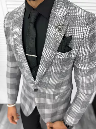 Costum barbati slim fit sacou, pantaloni, vesta, cravata, batista 13207*