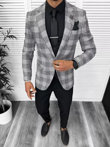 Costum barbati slim fit sacou, pantaloni, vesta, cravata, batista 13207*