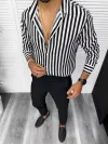 Camasa barbati slim fit alba cu dungi negre 13211