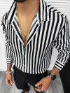 Camasa barbati slim fit alba cu dungi negre 13211