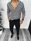 Camasa barbati slim fit alba cu dungi negre 13211