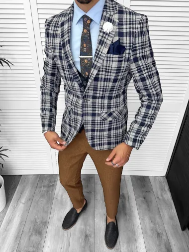 Sacou barbati slim fit bleumarin 13197 12