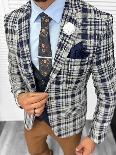 Sacou barbati slim fit bleumarin 13197 12