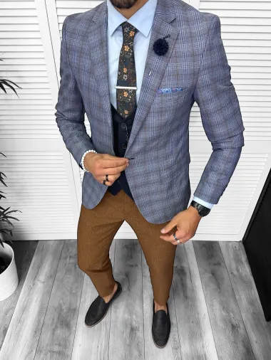 Sacou barbati slim fit in carouri 678 65B