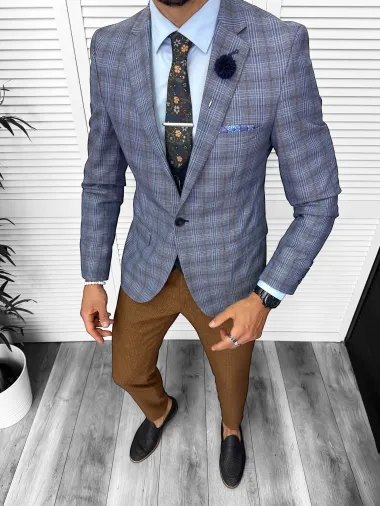 Sacou barbati slim fit in carouri 678 65B