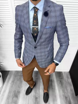 Sacou barbati slim fit in carouri 678 65B