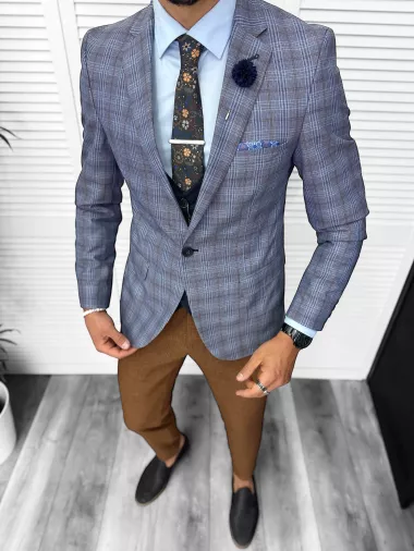 Sacou barbati slim fit in carouri 678