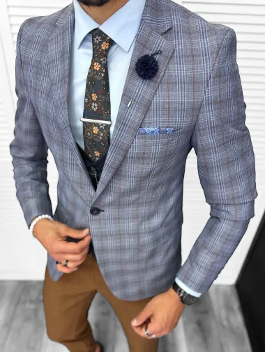 Sacou barbati slim fit in carouri 678 65B