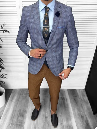 Sacou barbati slim fit in carouri 678 65B